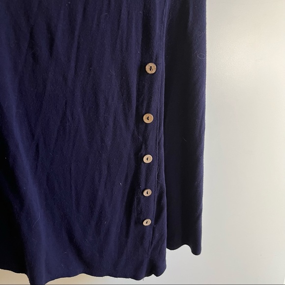 Blue Lightweight Tunic Short Sleeve Tee with Buttons Down Side, Soft Fabric - Picture 2 of 5